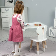 Стол прямоугольный 46х60х45 и стул бабочка 26.5х26х25, столик и стульчик для девочки до 7 лет, белый