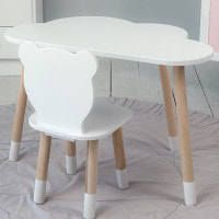 Столик облачко 46х70х40 и стульчик медведик 26.5х26х25, стол и стул в детский, белый