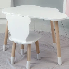 Столик хмаринка 46х70х40 і стільчик медведик 26.5х26х25, стіл та стілець в дитячу, білий