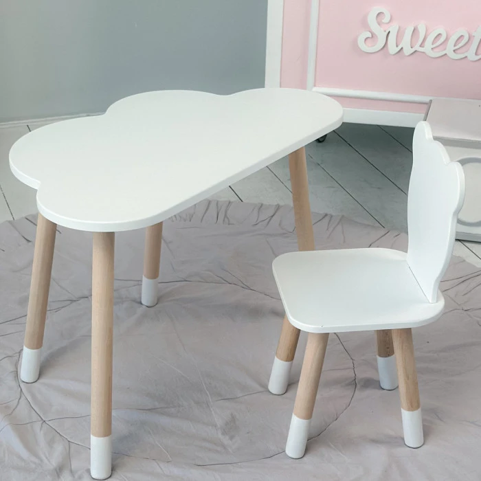 Столик хмаринка 46х70х40 і стільчик медведик 26.5х26х25, стіл та стілець в дитячу, білий