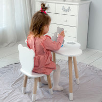 Столик облачко 46х70х40 и стульчик медведик 26.5х26х25, стол и стул в детский, белый