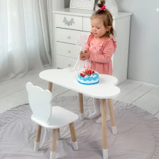 Столик хмаринка 46х70х40 і стільчик медведик 26.5х26х25, стіл та стілець в дитячу, білий