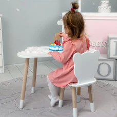 Столик хмаринка 46х70х40 і стільчик медведик 26.5х26х25, стіл та стілець в дитячу, білий