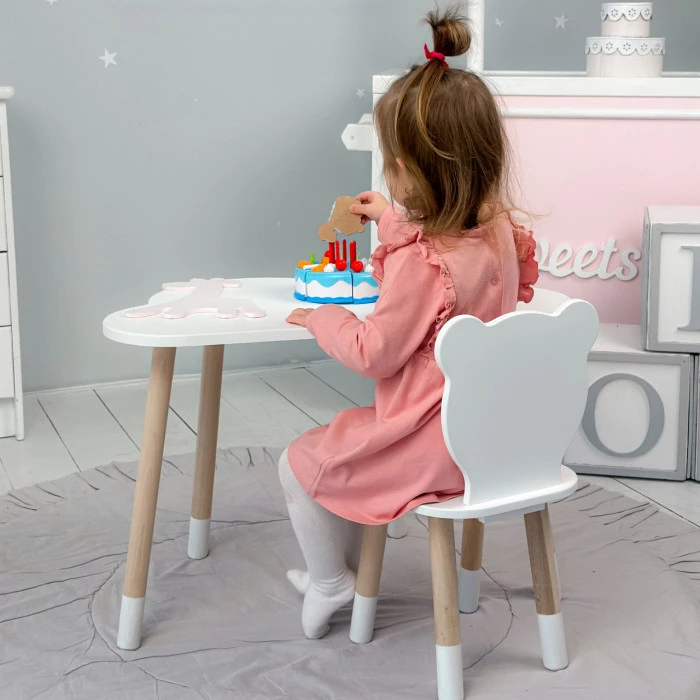 Столик хмаринка 46х70х40 і стільчик медведик 26.5х26х25, стіл та стілець в дитячу, білий