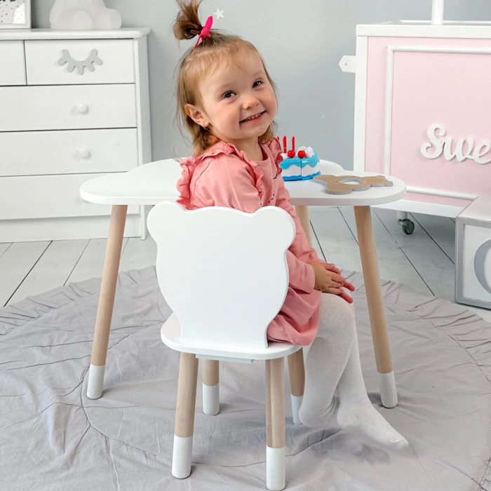 Столик хмаринка 46х70х40 і стільчик медведик 26.5х26х25, стіл та стілець в дитячу, білий