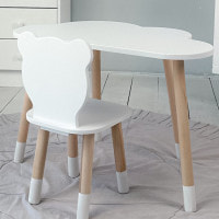 Столик облачко 46х70х40 и стульчик медведик 26.5х26х25, стол и стул в детский, белый