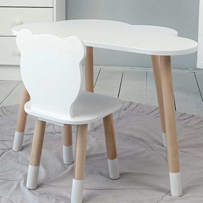 Столик хмаринка 46х70х40 і стільчик медведик 26.5х26х25, стіл та стілець в дитячу, білий