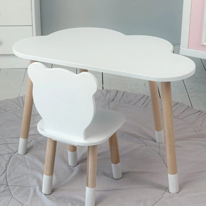 Столик хмаринка 46х70х40 і стільчик медведик 26.5х26х25, стіл та стілець в дитячу, білий
