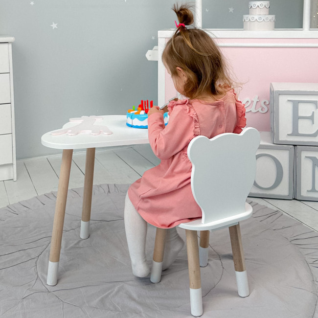 Столик хмаринка 46х70х40 і стільчик медведик 26.5х26х25, стіл та стілець в дитячу, білий