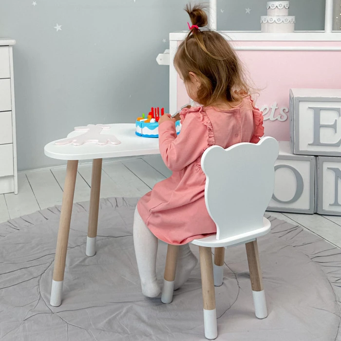 Столик хмаринка 46х70х40 і стільчик медведик 26.5х26х25, стіл та стілець в дитячу, білий