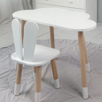 Білий набір меблів стіл та стілець, дитячий столик хмарка 46х70х40 і стільчик зайчик 26.5х26х25 для гри, малювання, навчання