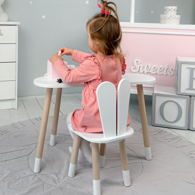 Белый набор мебели стол и стул, детский столик облако 46х70х40 и стульчик зайчик 26.5х26х25 для игры, рисование, обучение