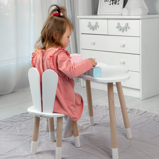 Белый набор мебели стол и стул, детский столик облако 46х70х40 и стульчик зайчик 26.5х26х25 для игры, рисование, обучение