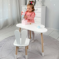 Білий набір меблів стіл та стілець, дитячий столик хмарка 46х70х40 і стільчик зайчик 26.5х26х25 для гри, малювання, навчання