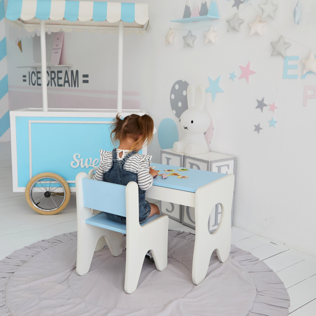 Стульчик для детской 55×37×33 детский удобный стул для игр, белый с голубым