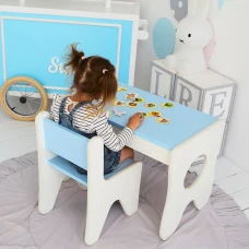 Комплект дитячих меблів столик та стільчик 70×45×51, стіл та стілець у дитячу, білий з блакитним