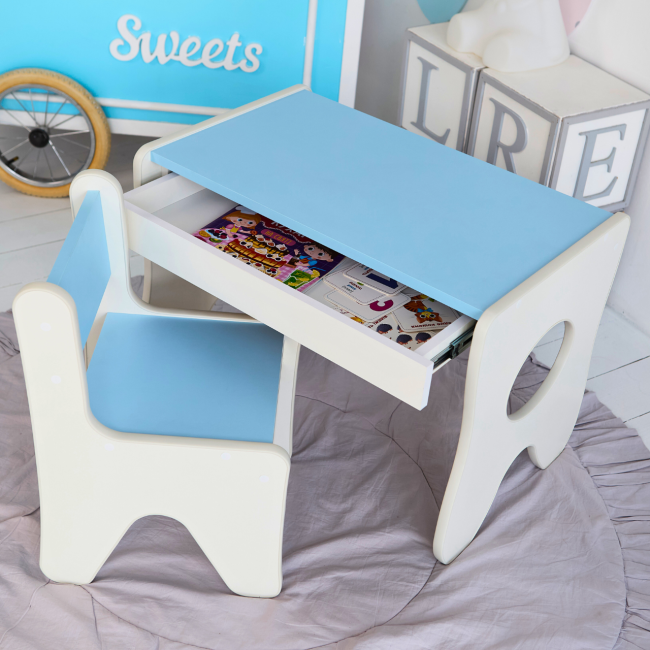 Стульчик для детской 55×37×33 детский удобный стул для игр, белый с голубым