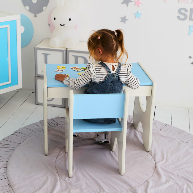 Стульчик для детской 55×37×33 детский удобный стул для игр, белый с голубым