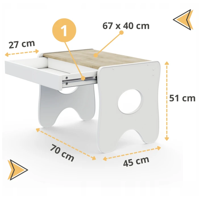 Столик та стільчик для дитини 70×45×51, дитячий гральний стіл та стілець, білий з блакитним