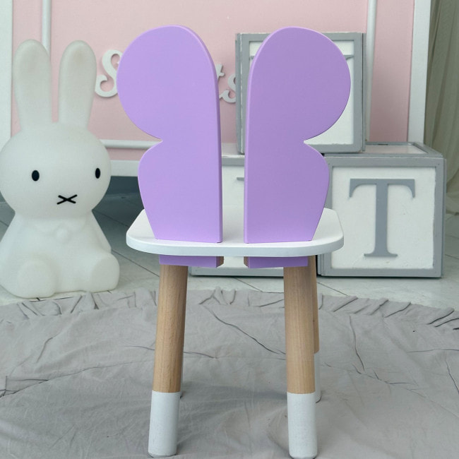 Детский стульчик бабочка 26.5х26х25см, стул в детскую комнату до 7 лет, белый с фиолетовым