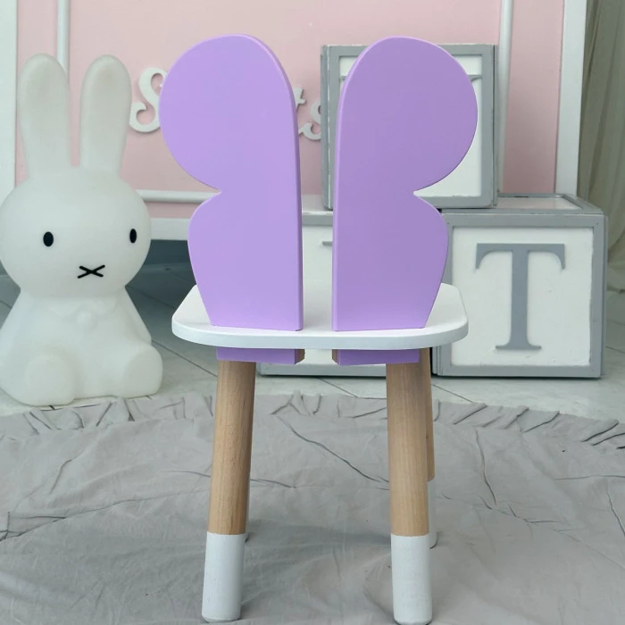 Дитячий стільчик метелик 26.5х26х25см, стілець у дитячу кімнату до 7 років, білий з фіолетовим