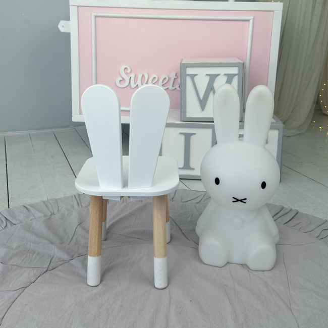 Детский стульчик ушка зайчика 26.5х26х25 см, стул в детскую комнату до 7 лет, белый