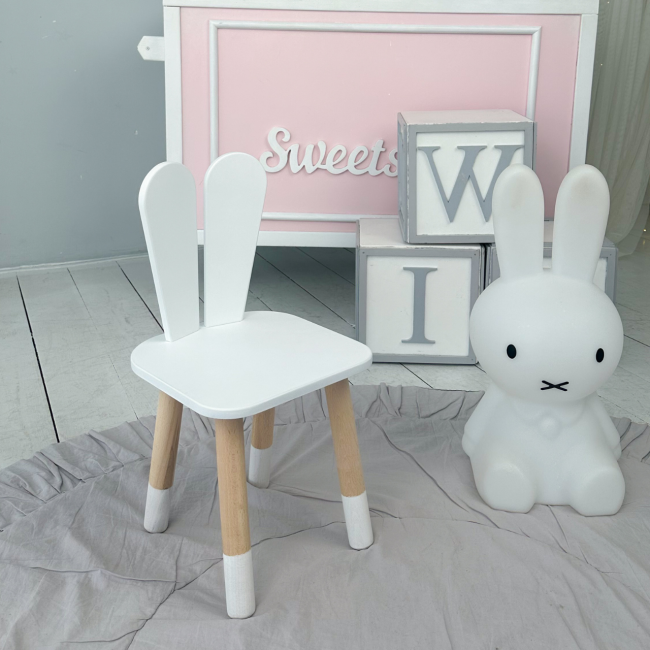 Детский стульчик ушка зайчика 26.5х26х25 см, стул в детскую комнату до 7 лет, белый