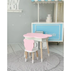 Столик облачко с нишей для вещей 54х68х50 и стульчик спинка медведик 26.5х26х25, стол и стул в детскую, белый с розовым
