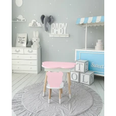 Столик облачко с нишей для вещей 54х68х50 и стульчик спинка медведик 26.5х26х25, стол и стул в детскую, белый с розовым