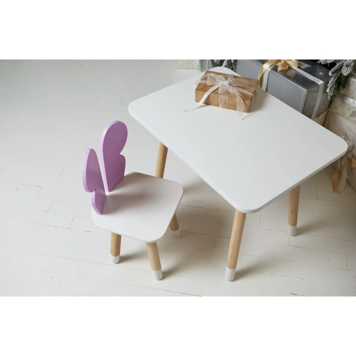 Дитячий стіл 46х60х45 і стілець крильця метелика 26.5х26х25, столик та стільчик для дівчинки, фіолетовий з білим