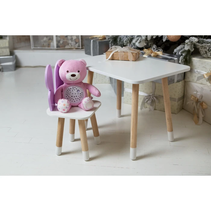 Дитячий стіл 46х60х45 і стілець крильця метелика 26.5х26х25, столик та стільчик для дівчинки, фіолетовий з білим