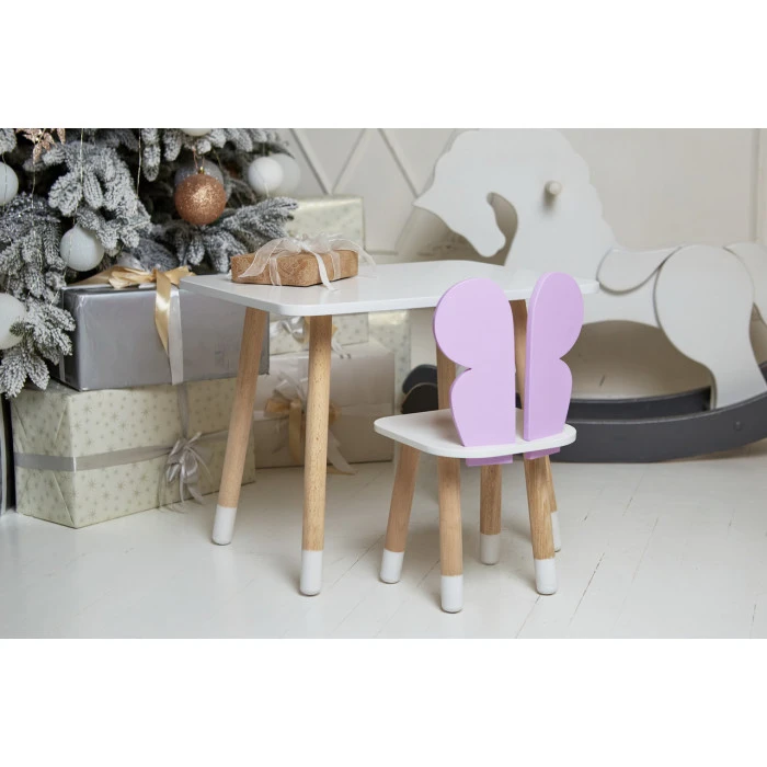Дитячий стіл 46х60х45 і стілець крильця метелика 26.5х26х25, столик та стільчик для дівчинки, фіолетовий з білим