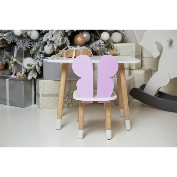 Дитячий стіл 46х60х45 і стілець крильця метелика 26.5х26х25, столик та стільчик для дівчинки, фіолетовий з білим