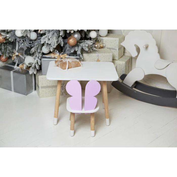 Дитячий стіл 46х60х45 і стілець крильця метелика 26.5х26х25, столик та стільчик для дівчинки, фіолетовий з білим