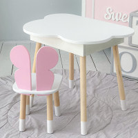 Столик хмаринка з нішею 54х68х50 і стільчик метелик 26.5х26х25, стіл та стілець в дитячу, білий з рожевим