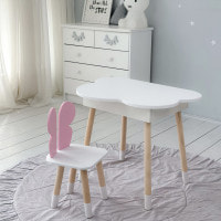 Столик хмаринка з нішею 54х68х50 і стільчик метелик 26.5х26х25, стіл та стілець в дитячу, білий з рожевим