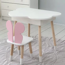 Столик облачко с нишей 54х68х50 и стульчик бабочка 26.5х26х25, стол и стул в детский, белый с розовым