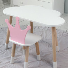 Стол белое облако 46х70х40 и стульчик корона розовый 26.5х26х25, стол и стул в детскую.