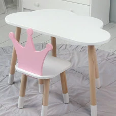 Стіл біла хмаринка 46х70х40 і стільчик корона рожевий 26.5х26х25, стіл та стілець в дитячу