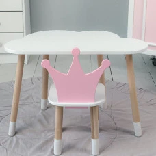 Стіл біла хмаринка 46х70х40 і стільчик корона рожевий 26.5х26х25, стіл та стілець в дитячу