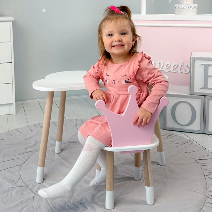 Стіл біла хмаринка 46х70х40 і стільчик корона рожевий 26.5х26х25, стіл та стілець в дитячу
