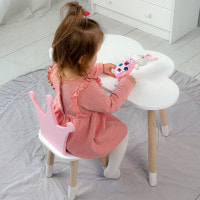 Стол белое облако 46х70х40 и стульчик корона розовый 26.5х26х25, стол и стул в детскую.