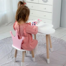 Стіл біла хмаринка 46х70х40 і стільчик корона рожевий 26.5х26х25, стіл та стілець в дитячу