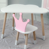 Стол белое облако 46х70х40 и стульчик корона розовый 26.5х26х25, стол и стул в детскую.