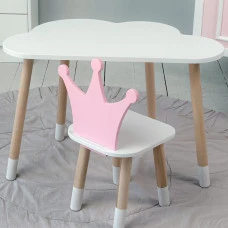 Стіл біла хмаринка 46х70х40 і стільчик корона рожевий 26.5х26х25, стіл та стілець в дитячу