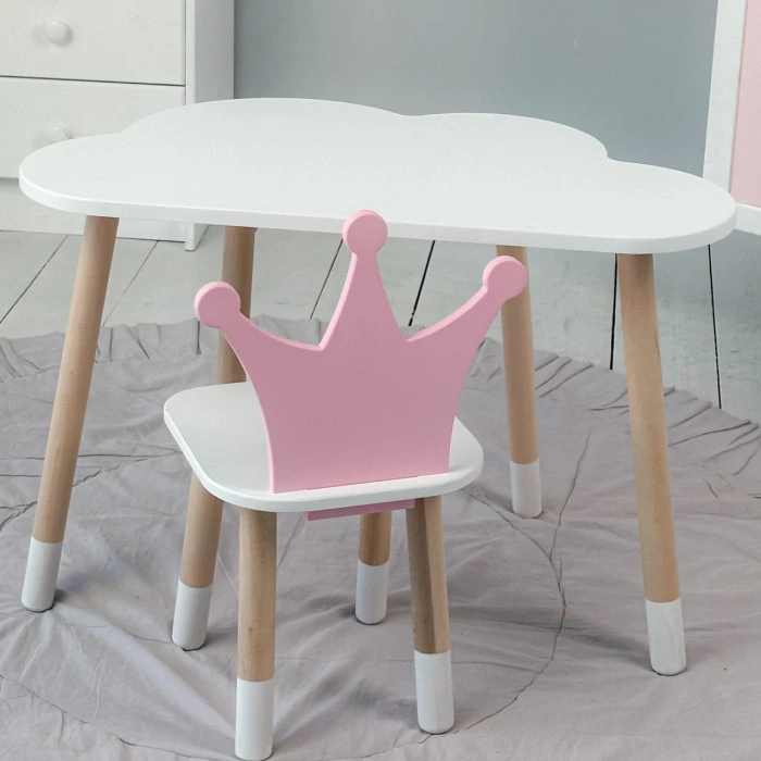 Стіл біла хмаринка 46х70х40 і стільчик корона рожевий 26.5х26х25, стіл та стілець в дитячу