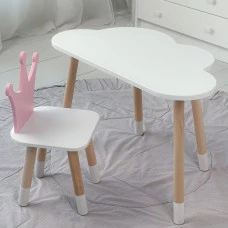 Стіл біла хмаринка 46х70х40 і стільчик корона рожевий 26.5х26х25, стіл та стілець в дитячу