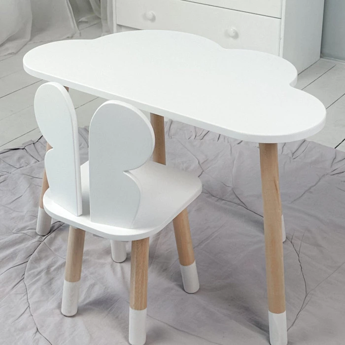Столик тучка 46х70х40 и стульчик бабочка 26.5х26х25, стол и стул в детский, белый