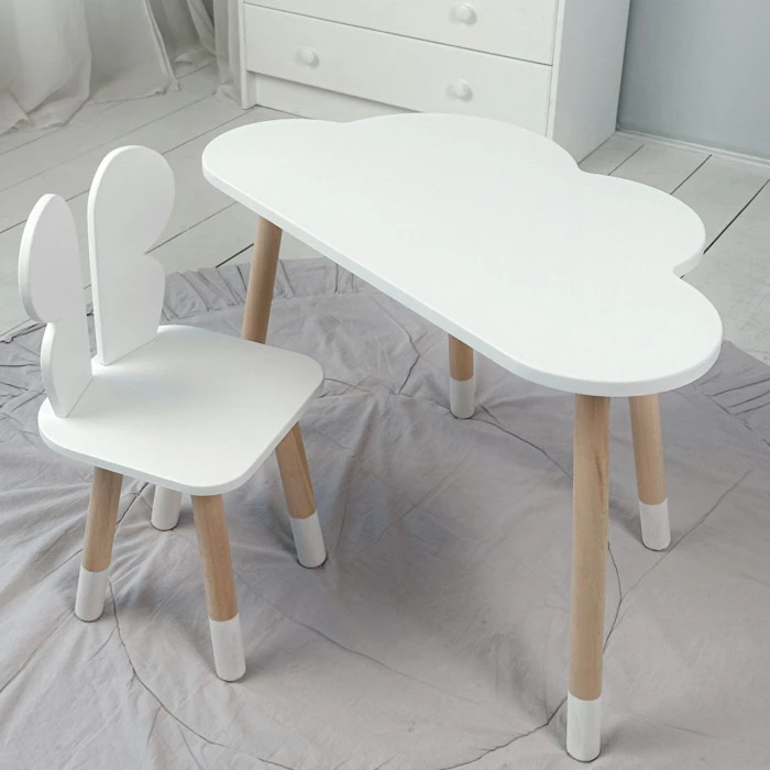 Столик тучка 46х70х40 и стульчик бабочка 26.5х26х25, стол и стул в детский, белый