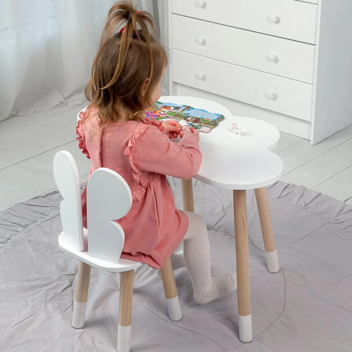 Столик тучка 46х70х40 и стульчик бабочка 26.5х26х25, стол и стул в детский, белый